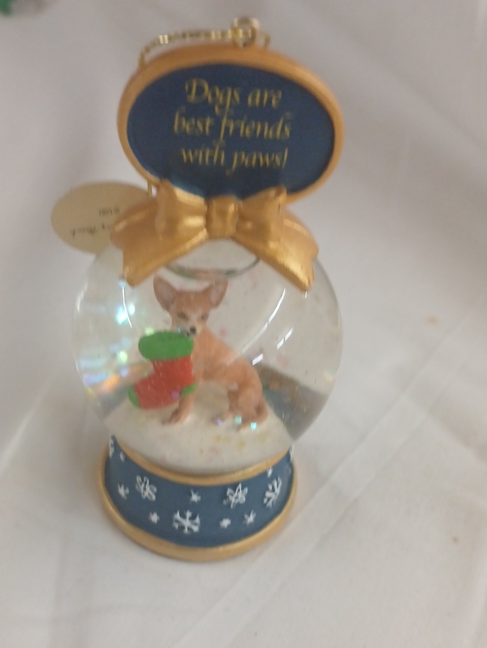 Decorative Blue and Gold Dog Snow Globe - 'Dogs are Best Friends'